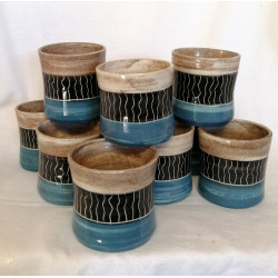 Petits mugs à café céramique bleu, ocre et noir - Pm