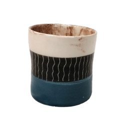 Petits mugs à café céramique bleu, ocre et noir - Pm