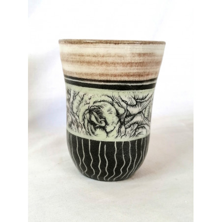 MUG ocre et noir aux roses filets verts - M23