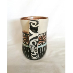 Grand mug ansé motif, celtique noir, ocre, blanc - MA015