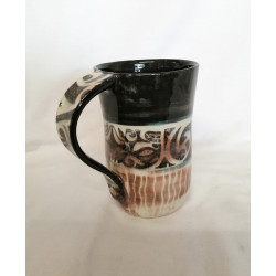 Grand mug ansé motif celtique, ocre et noir - MA40