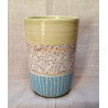 MUG / GOBELET vert chartreuse et turquoise, motif feuilles - M15