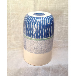 MUG / GOBELET blanc cassé et pétrole, motif géométrique - M14